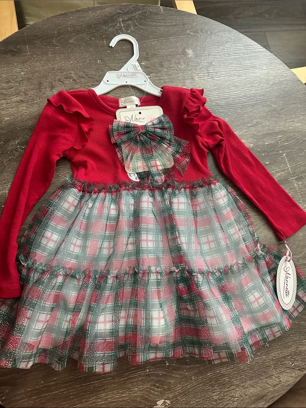 Nannette Red Plaid Tulle Cat Stocking Dress with Bow